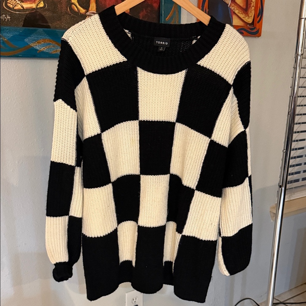 Torrid Bold Black and White Check Sweater
